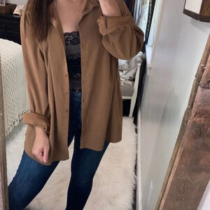 Briggs New York camel faux suede button down shirts size 24W